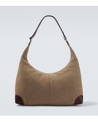 Brunello Cucinelli - Leather-Trimmed Canvas Shoulder Bag - Lyst