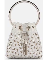 Jimmy Choo - Bon Bon Micro Laser-Cut Satin Bucket Bag - Lyst