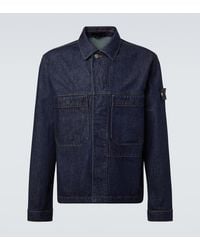 Stone Island - Dark Denim Jacket With Classic Collar - Lyst