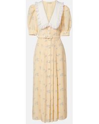 Alessandra Rich - Lace-Trimmed Floral Silk Shirt Dress - Lyst