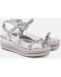 Christian Louboutin - Pyraclou 60 Studded Leather Espadrille Wedges - Lyst