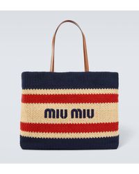 Miu Miu - Logo Woven Leather-trimmed Tote Bag - Lyst