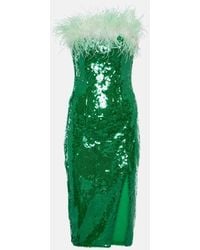 Self-Portrait - Feather-Trimmed Sequined Midi Dress - Lyst