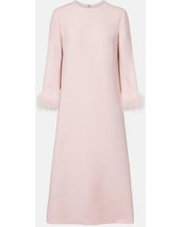 Valentino - Crepe Couture Feather-Trimmed Midi Dress - Lyst