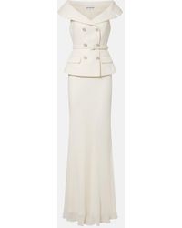 Self-Portrait - Boucle Peplum And Georgette Gown - Lyst
