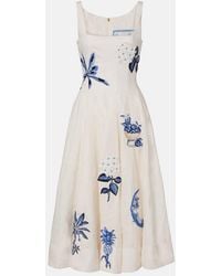 Agua Bendita - Linen Frontera Midi Dress - Lyst