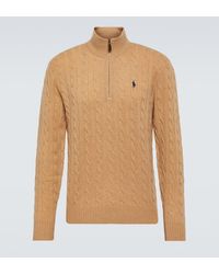 Polo Ralph Lauren - Cable-Knit Wool And Cashmere Half-Zip Sweater - Lyst