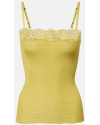 Saint Laurent - Lace-Trimmed Ribbed-Knit Silk Camisole - Lyst