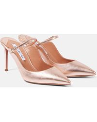 Aquazzura - Bellezza 85 Metallic Leather Mules - Lyst