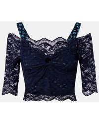 Rabanne - Trompe L'Oil Lace And Velvet Crop Top - Lyst