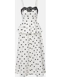 Self-Portrait - Polka-Dot Linen And Cotton Midi Dress - Lyst