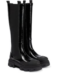 Ganni Patent Leather Knee-high Boots - Black