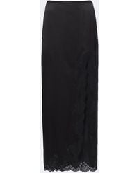 Valentino - Lace-Trimmed Silk Crepe Satin Midi Skirt - Lyst