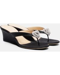 Mach & Mach - Double Heart Satin Wedge Thong Sandals - Lyst