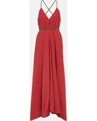 Brunello Cucinelli - Belted Cotton Poplin Maxi Dress - Lyst