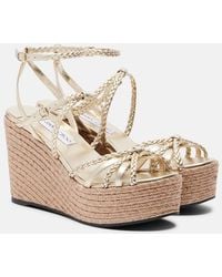 Jimmy Choo - Nyra Braided Leather Espadrille Wedges - Lyst