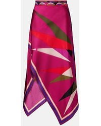 PUCCI - Hawaii Asymmetric Silk Satin Midi Skirt - Lyst