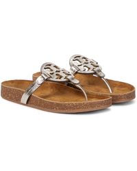 Tory Burch Miller Leather Thong Sandals in Gold (Metallic) - Lyst