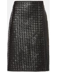 Bottega Veneta - Intrecciato Leather Midi Skirt - Lyst