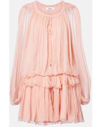 Chloé - Caped Ruffled Silk Muslin Minidress - Lyst