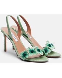 Aquazzura - Passionflower Beaded Raffia Slingback Sandals - Lyst