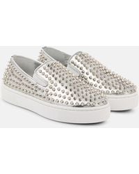 Christian Louboutin - Slip-Ons Spikeboat Aus Metallic-Leder - Lyst