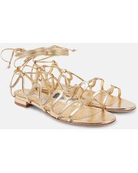 Manolo Blahnik - Sandalen Fawdaflat Aus Metallic-Leder - Lyst