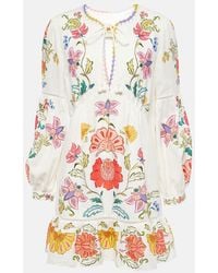 FARM Rio - Floral Insects Printed Linen-Blend Mini Dress - Lyst