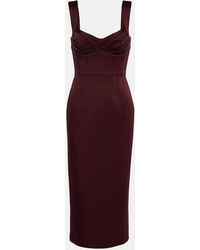 Rebecca Vallance - Merlot Ruched Satin Midi Dress - Lyst