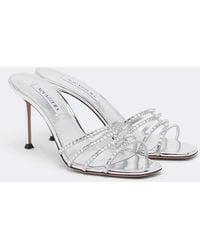 Aquazzura - Sensation Crystal Metallic Leather Mules - Lyst