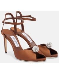 Jimmy Choo - Sacora 85 Satin Peep-Toe Sandals - Lyst