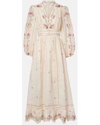 Zimmermann - Long 'Patience' Peach Linen Dress - Lyst