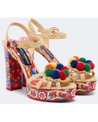Dolce & Gabbana - Printed Woven Platform Sandals - Lyst