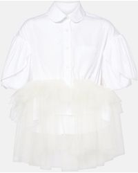 Simone Rocha - Tulle-Trimmed Cropped Cotton Shirt - Lyst