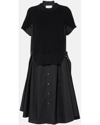 Sacai - Striped Jersey And Poplin Shirt Dress - Lyst