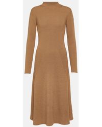 Moncler - Ribbed-knit Wool-blend Midi Dress - Lyst
