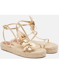 Zimmermann - Floral-Applique Leather Espadrille Sandals - Lyst