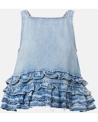 Ganni - Ruffled Denim Top - Lyst