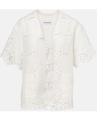 Self-Portrait - Embroidered Cutout Linen And Cotton Top - Lyst