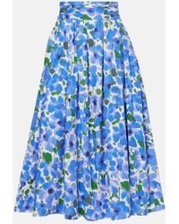 Carolina Herrera - Floral Cotton-Blend Midi Skirt - Lyst