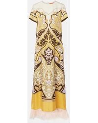 La DoubleJ - Vestido Largo De Seda Con Plumas - Lyst