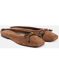 Brunello Cucinelli - Monili Bow-Detail Suede Mules - Lyst