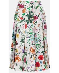 Gucci - Flora Pleated Silk Midi Skirt - Lyst