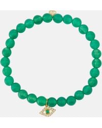 Sydney Evan - Evil Eye 14kt Gold And Onyx Bracelet With An Emerald And Diamonds - Lyst
