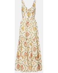 Agua Bendita - Azulejo Embellished Floral Linen Maxi Dress - Lyst