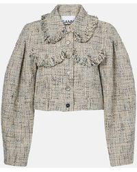 Ganni - Cropped Cotton Tweed Jacket - Lyst