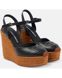 Dolce & Gabbana - Logo Embroidered Leather Wedge Espadrilles - Lyst