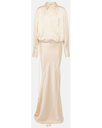 The Attico - Robe Aus Satin Mit Federn - Lyst