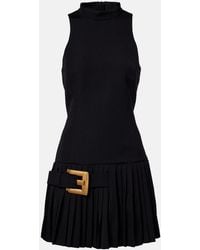 Balmain - Pleated Virgin Wool Minidress - Lyst