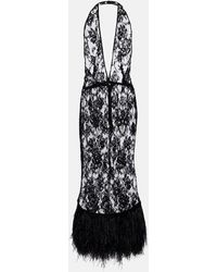 Dolce & Gabbana - Cotton-Blend Lace Feather-Trim Maxi Dress - Lyst